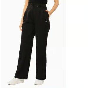 CALVIN KLEIN Women's Black Crinkle Nylon Tie Tapered Pants Size 8 Straight Leg M